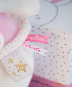 Peluche musicale lapin étoile rose - 14 cm