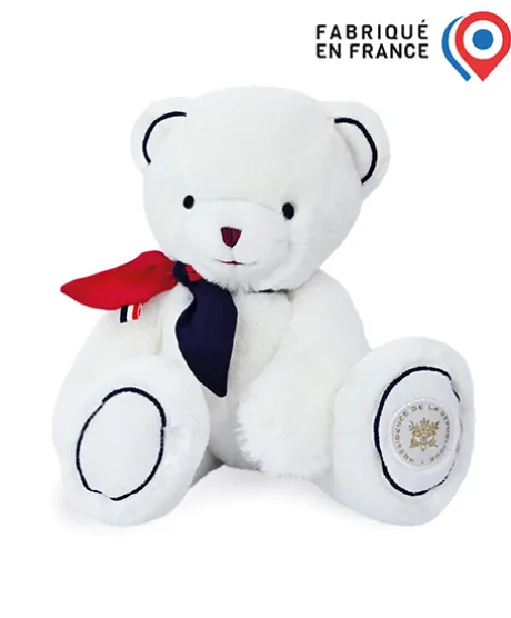 Peluche ours blanc fabriqué en France - L'Ours Élysée - 30 cm