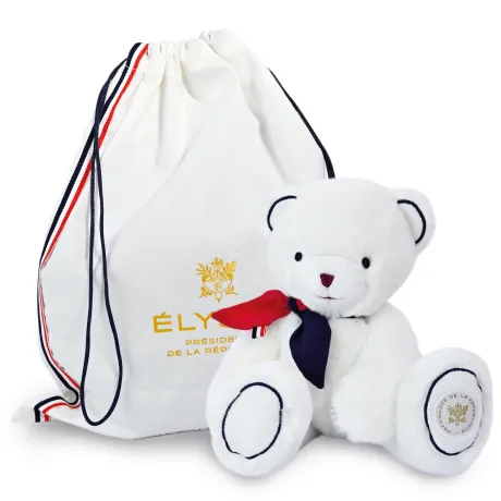 Peluche ours blanc fabriqué en France - L'Ours Élysée - 30 cm