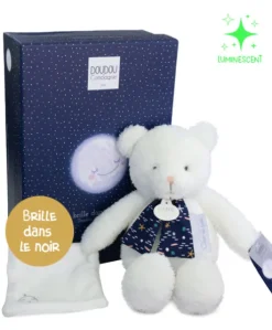 Peluche ours luminescent avec mouchoir  - 28 cm - Clair de Lune