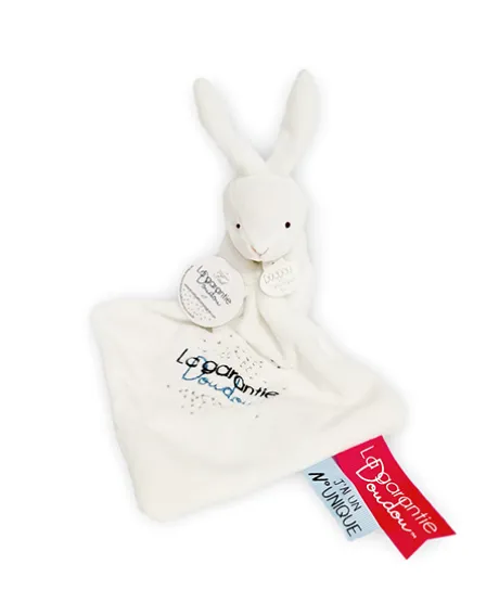 Petite peluche lapin avec Doudou mouchoir - 15 cm