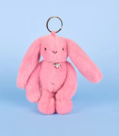 Porte clé en peluche Lapin Rose - 18 cm - Lapin Fleurette